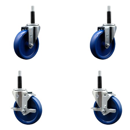 Service Caster 5'' Solid Poly Wheel Swivel 3/4'' Expanding Stem Caster Set 2 Brakes, 4PK SCC-EX20S514-SPUS-2-TLB-2-34